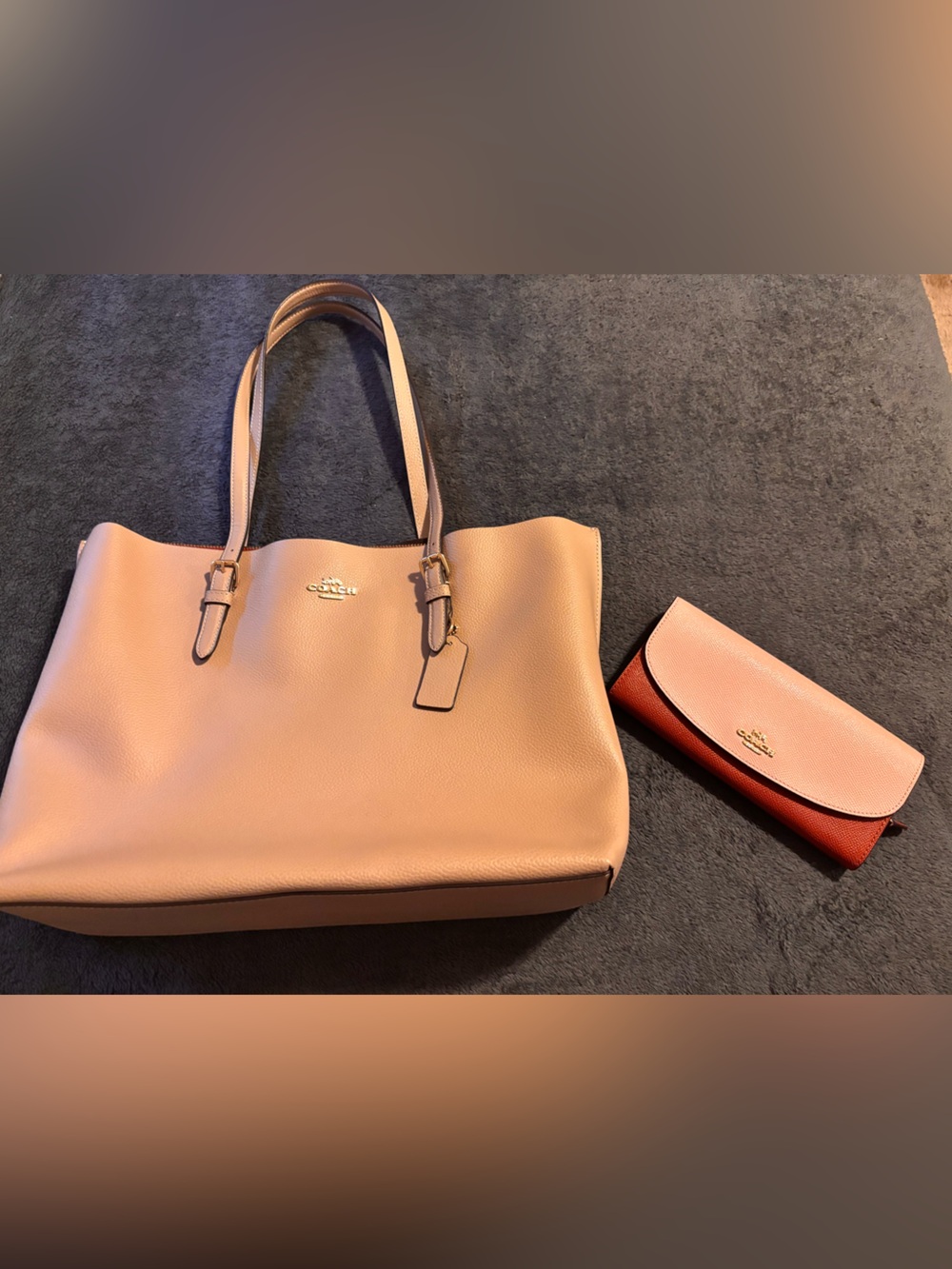 Coach Taupe Pebbled Leather Mollie Tote with Wallet